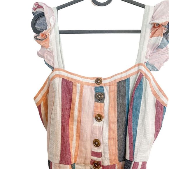 J Crew Button Up Midi Dress Mixed Stripe Linen 4 - Picture 5 of 8